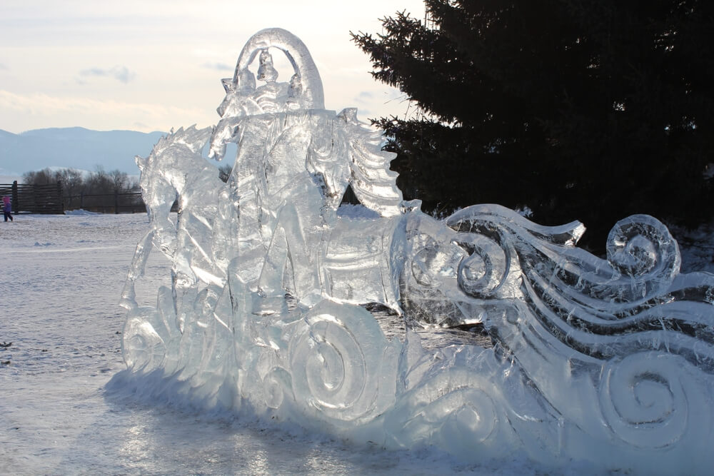 View of ice sculpture at Lake George seasonal bars