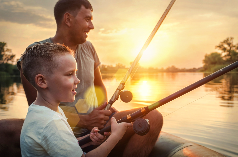 Father son fishing on Lake George