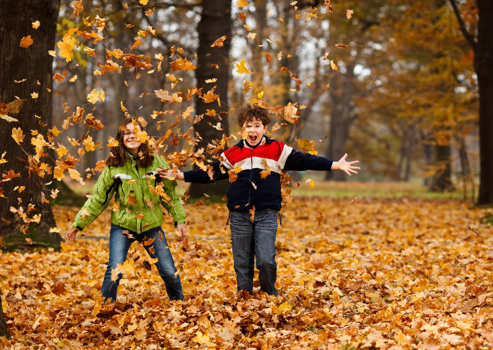 Kids in Lake George during a fall vacation