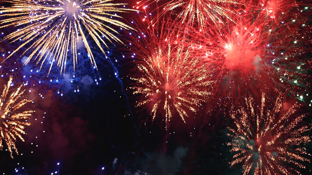 Colorful firework display during 4th of July in Lake George New York