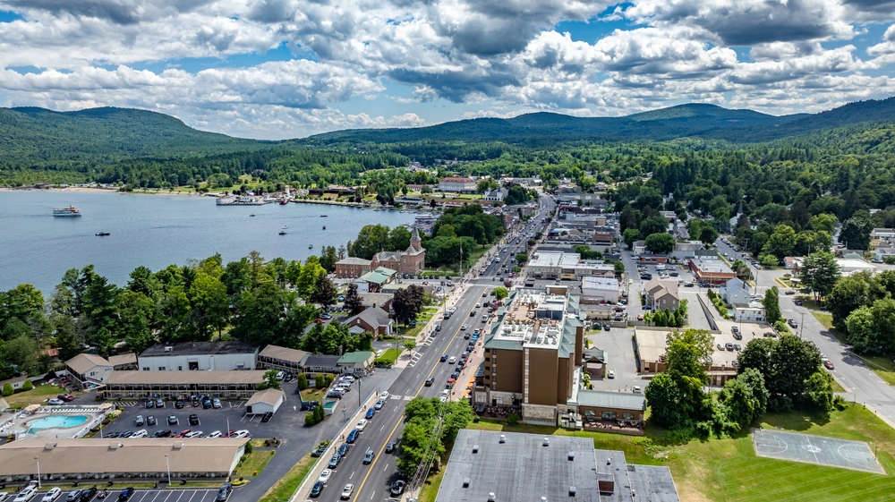 Aerial view of Lake George Village